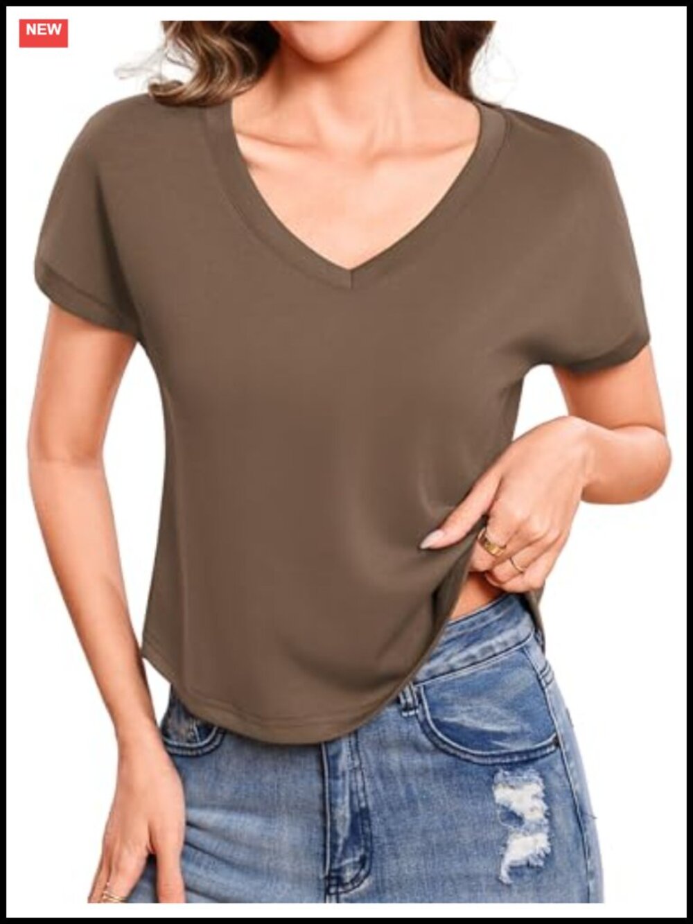 Women Cropped V Neck Cap Sleeve Tee Shirt Boxy Fit Summer Casual Top